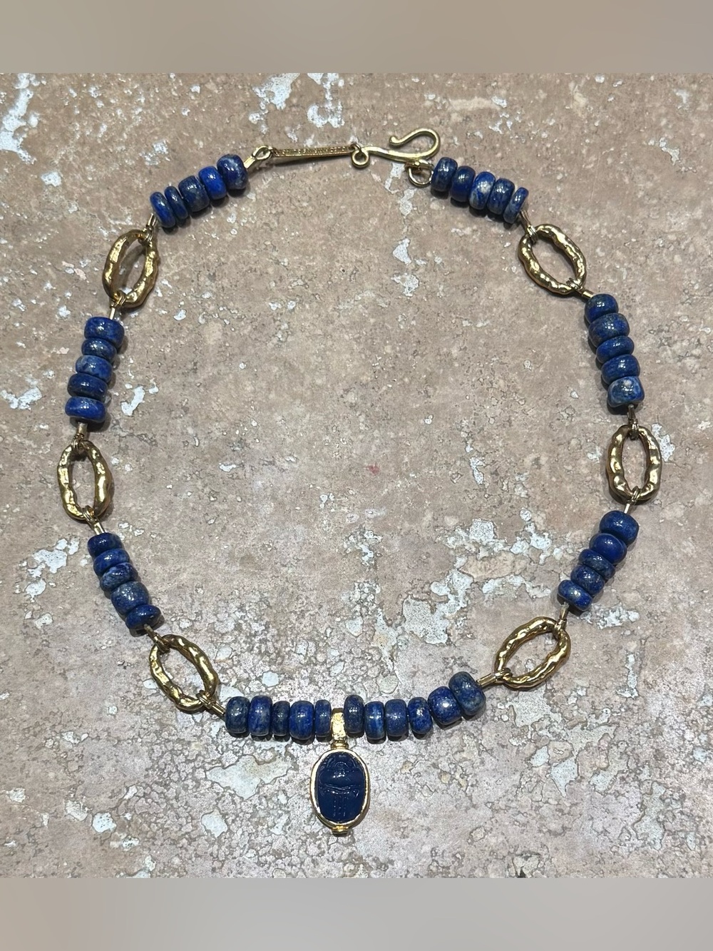 Cleopatra’s bling Lapis Lazuli Necklace with Gold Accents and Scarab Pendant